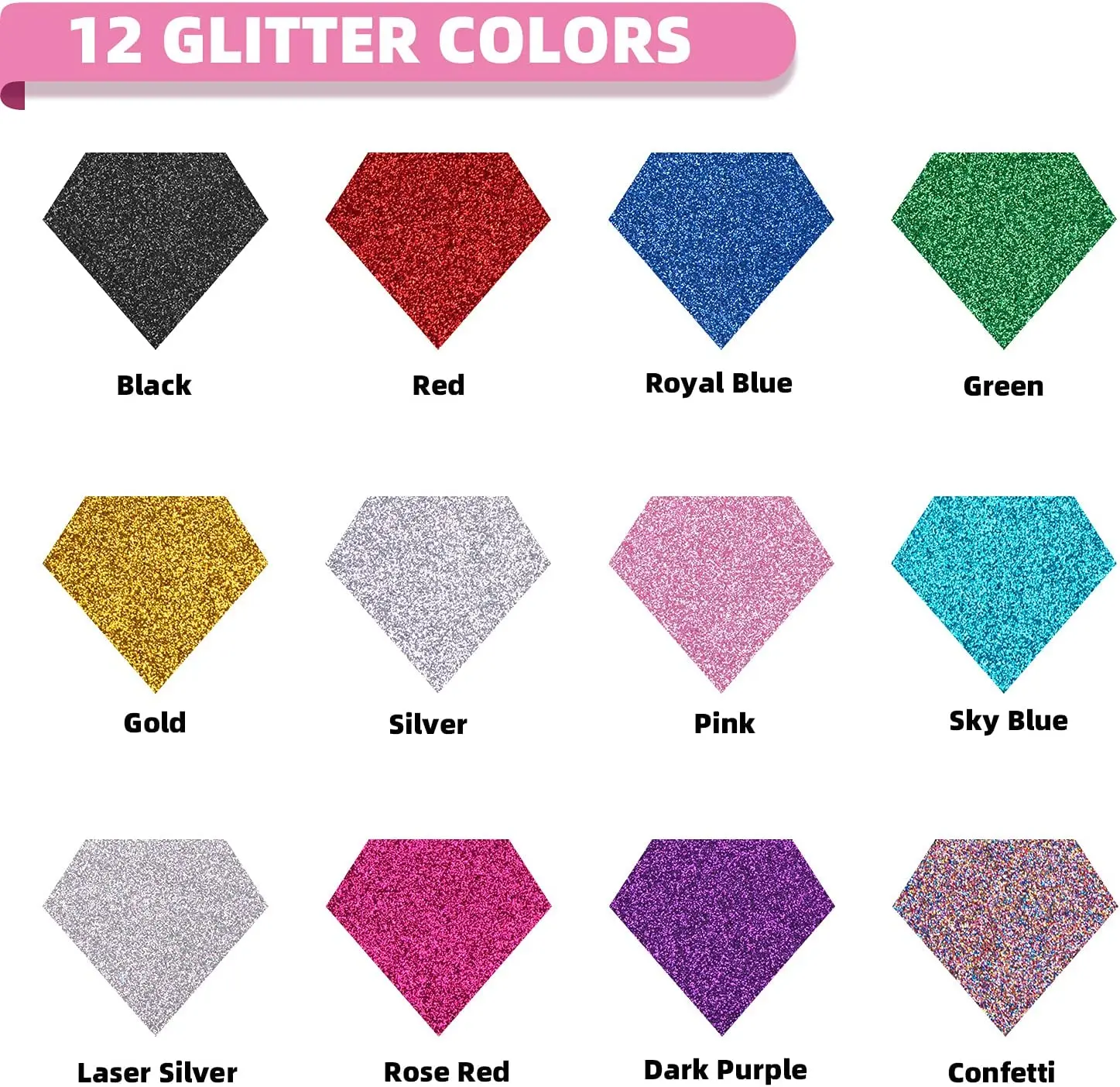 Cricut-kompatibel Plotter Folien Glitter HTV 25 x 150 cm – 12er Set Glitzer Flexfolie – Bild 2