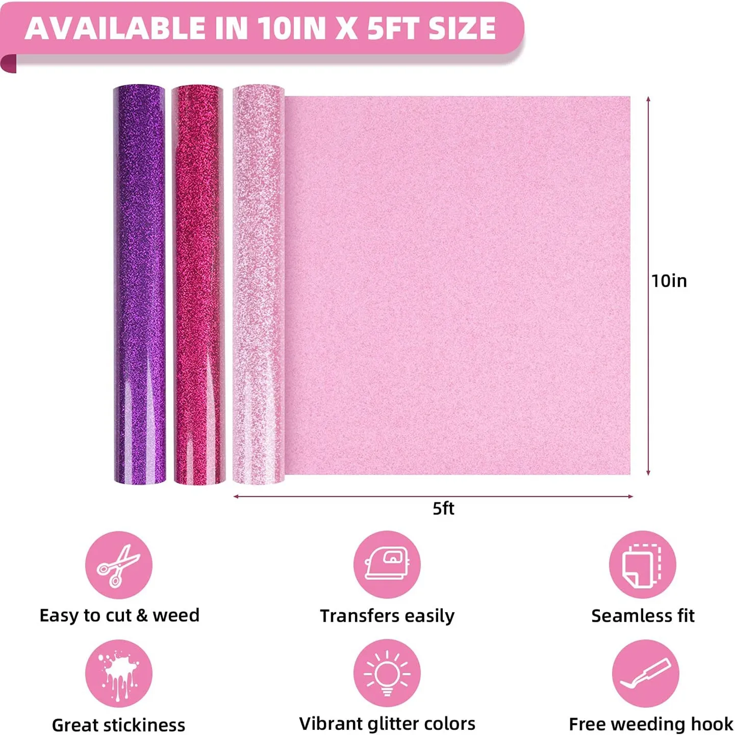 Cricut-kompatibel Plotter Folien Glitter HTV 25 x 150 cm – 12er Set Glitzer Flexfolie – Bild 3