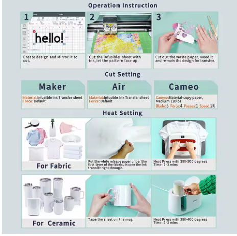 Cricut-kompatible Infusible Ink Transferbögen – 7er Set 25,4 × 30,5 cm für Plotter & Sublimationsprojekte – Bild 3