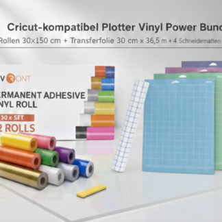 Cricut-kompatibel Plotter Folien Vinyl Power Bundle – 12 Rollen 30 x 150 cm + Transferfolie 36,5 m + 4 Schneidematten 30,5 x 30,5 cm Komplett-Set