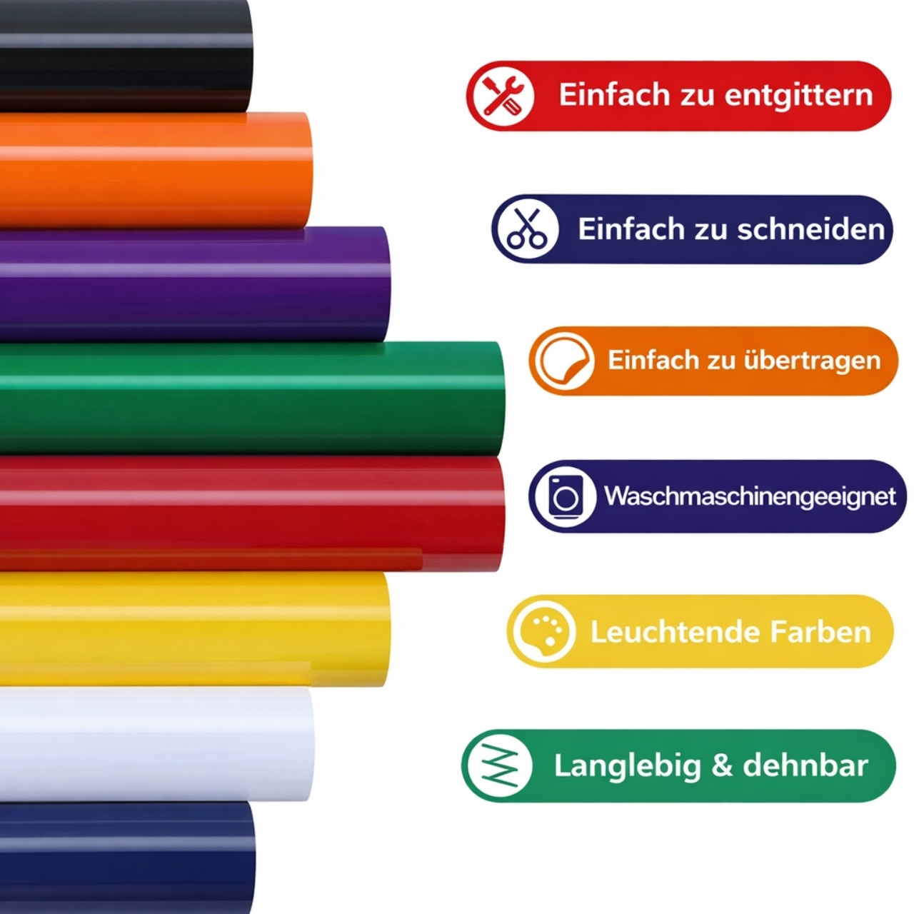 Cricut-kompatibel Plotter Folien HTV 30 x 90 cm – 8er Set Bügelvinyl Flexfolie für Textildruck – Bild 2