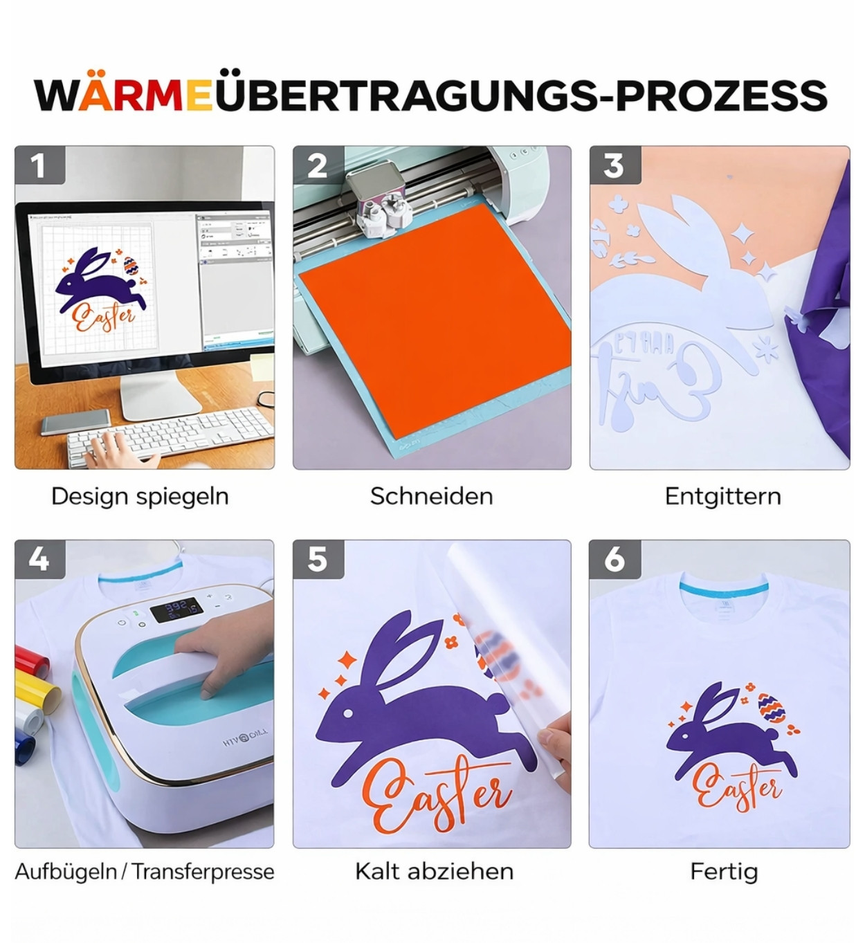 Cricut-kompatibel Plotter Folien HTV 30 x 90 cm – 8er Set Bügelvinyl Flexfolie für Textildruck – Bild 5