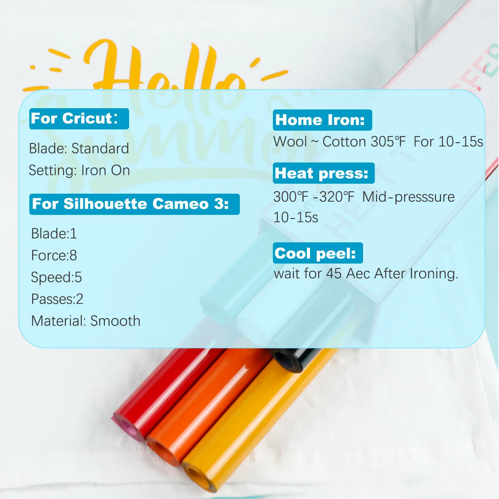 Cricut-kompatibel HTV Bügelfolie Set – 12 Rollen 30 × 150 cm Iron-On für Textilien – Bild 11