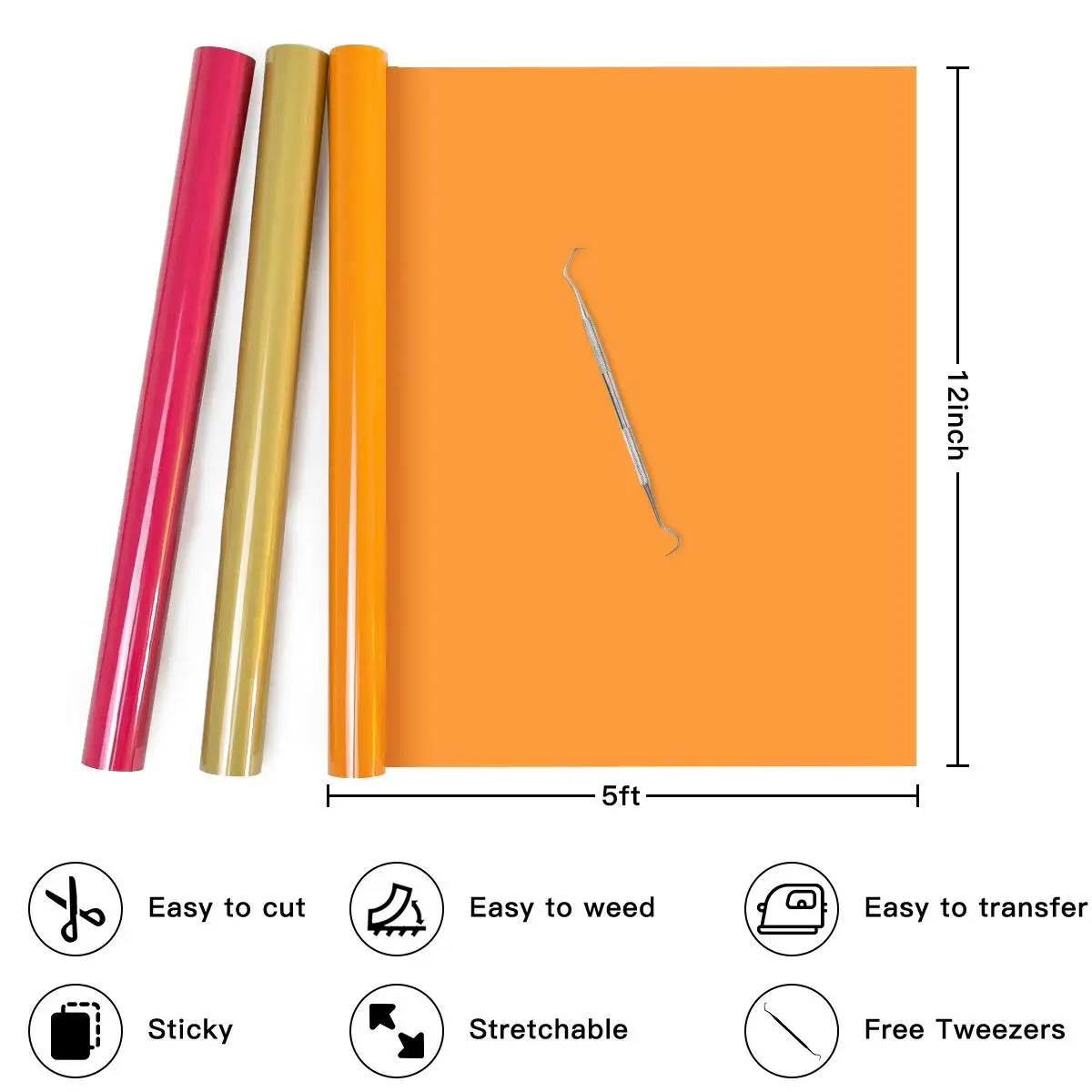 Cricut-kompatibel HTV Bügelfolie Set – 12 Rollen 30 × 150 cm Iron-On für Textilien – Bild 3