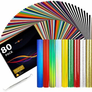 Cricut-kompatibel Plotter HTV Bügelfolie 80 Bögen 30 x 25 cm – 39 Farben Set für Textilien