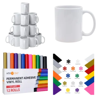 Cricut-kompatibel Plotter Bundle 22 Teile – 10 Sublimationstassen & 12 Vinylrollen