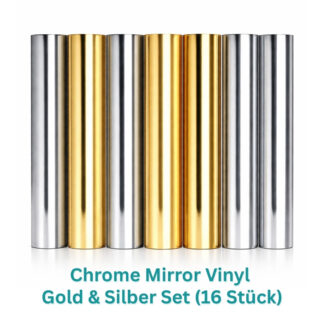 Cricut-kompatible Plotter Spiegel-Vinyl Folien 30,5 × 30,5 cm – 16 Set Metallic Permanent (Gold & Silber)