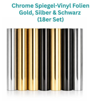 Cricut-kompatible Plotter Spiegel-Vinyl Folien 30,5 × 30,5 cm – 18 Set Metallic Permanent (Gold, Silber & Schwarz)