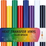 Cricut-kompatibel Plotter Folien HTV 30 x 90 cm – 8er Set Bügelvinyl Flexfolie für Textildruck